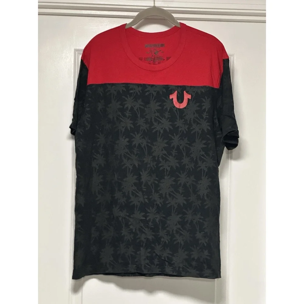 True Religion, Mens Spellout Black Red Double Sided 02 Graphic T Shirt, XL